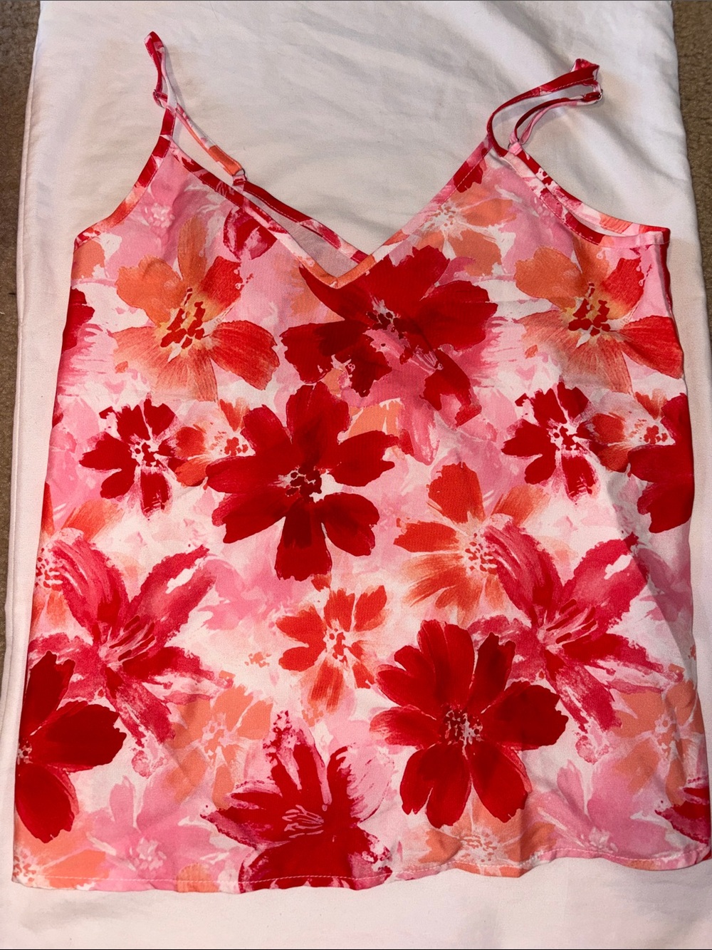 SHEIN Pink & Red Floral V-Neck Cami Top